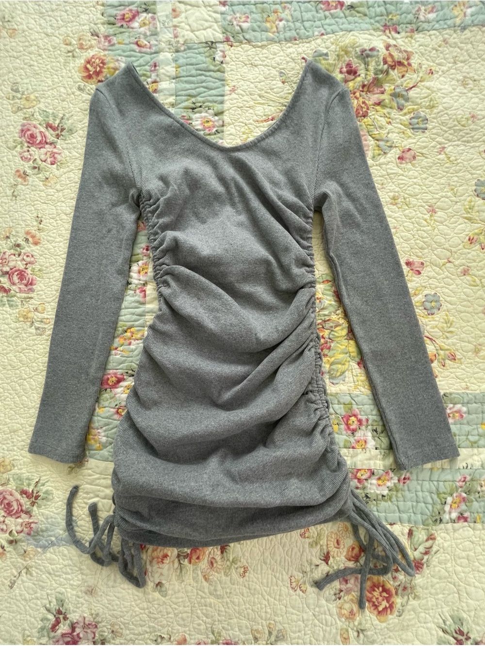 Ruched Long-Sleeve Gray Women's Dress